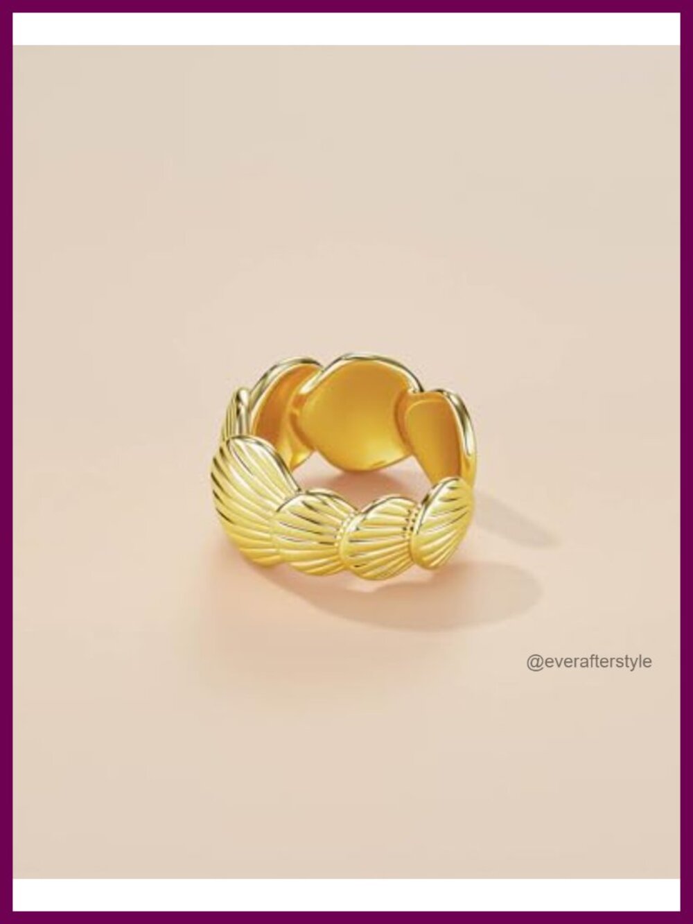 18K Gold Plated Adjustable Stacking Ring Shell Open Ring - Picture 4 of 6